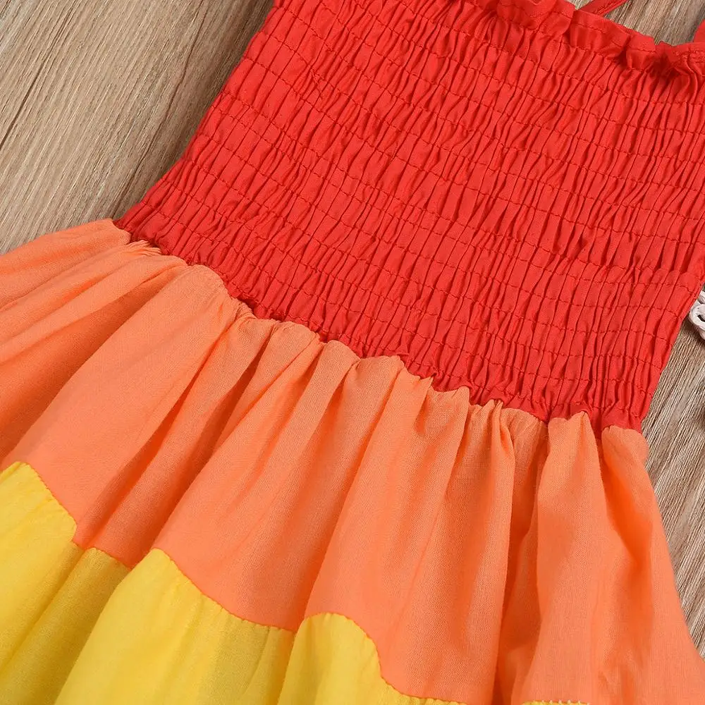 

Ins fashion new style rainbow big ruffle spliced boutique baby girl summer dress
