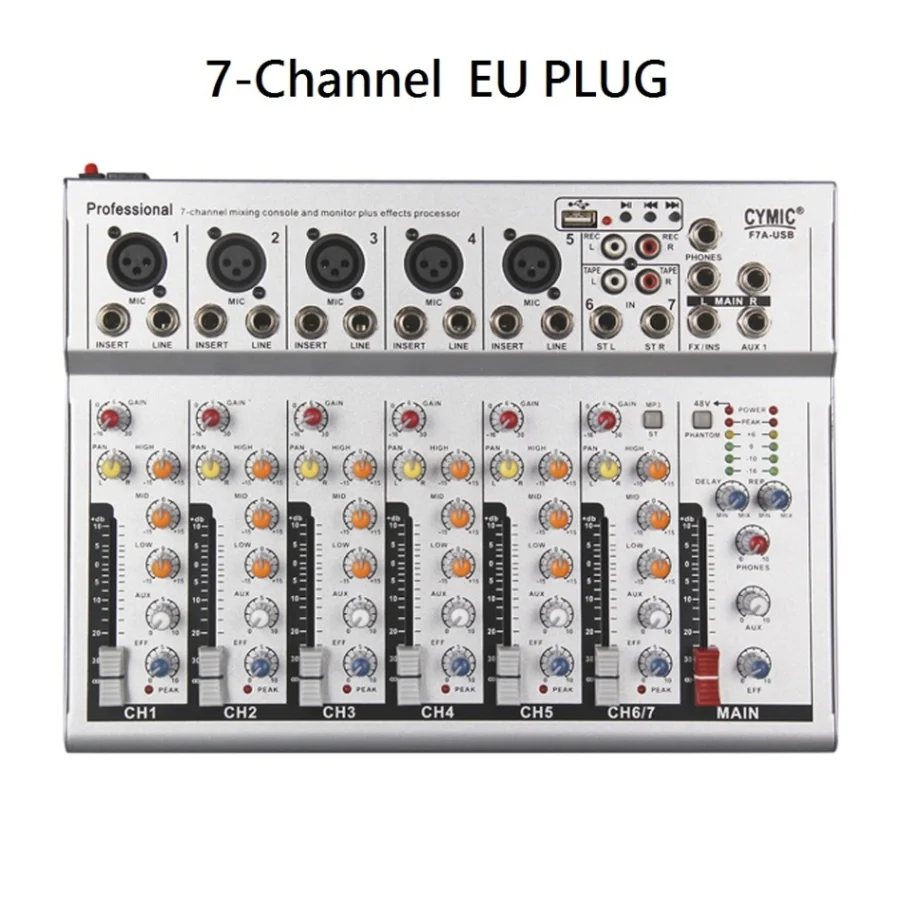 White EU PLUG 7 7-канальный звук микшерный пульт Портативный микшер с USB DJ звук 48В микшерный пульт усилитель для караоке Вечерние - Цвет: White EU PLUG 7
