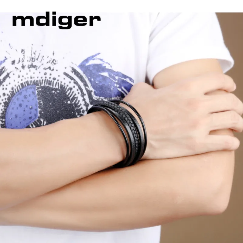 Mdiger Модные Простые несколько слоев Круглый Шнур Браслеты Шарм винтажные кожаные