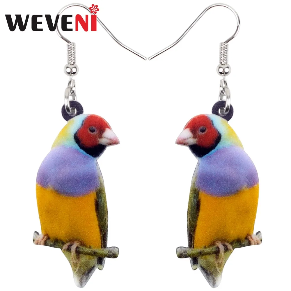 

WEVENI Acrylic Fashion Australian Gouldian Finch Bird Earrings New Long Dangle Drop Colorful Animal Jewelry For Women Girls Gift