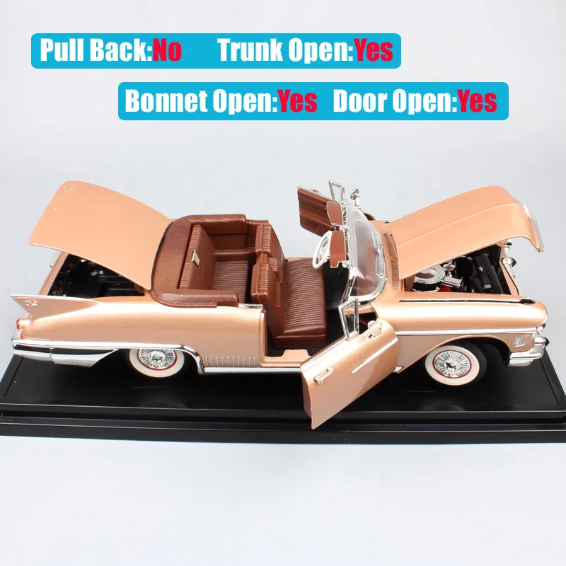 Детские 1/18 весы Роскошные винтажные GM 1958 Cadillac Eldorado Fleetwood Biarrotz Конвертируемые Diecasts& транспортные средства Машинки Игрушки модели