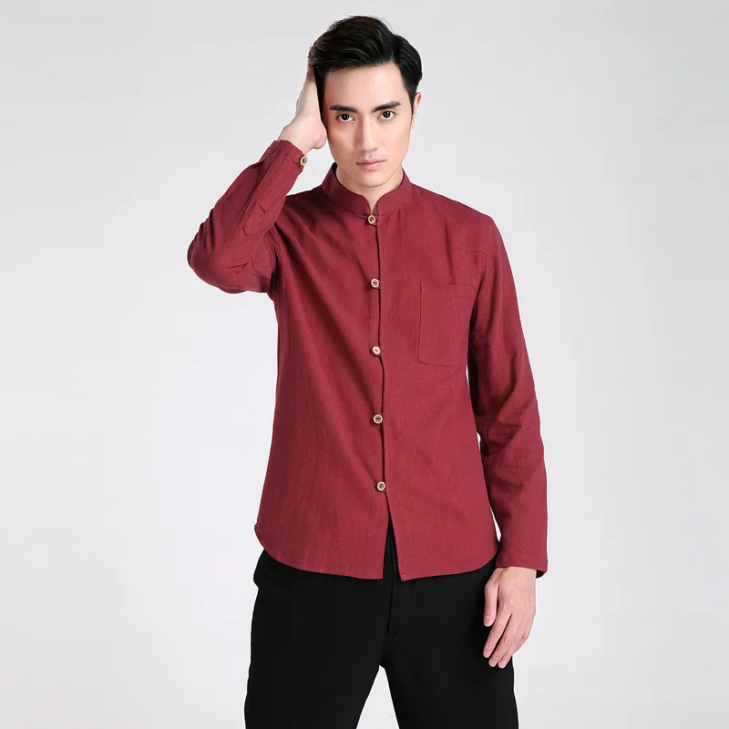Летняя Новинка красное китайское традиционное мужское льняное пальто с