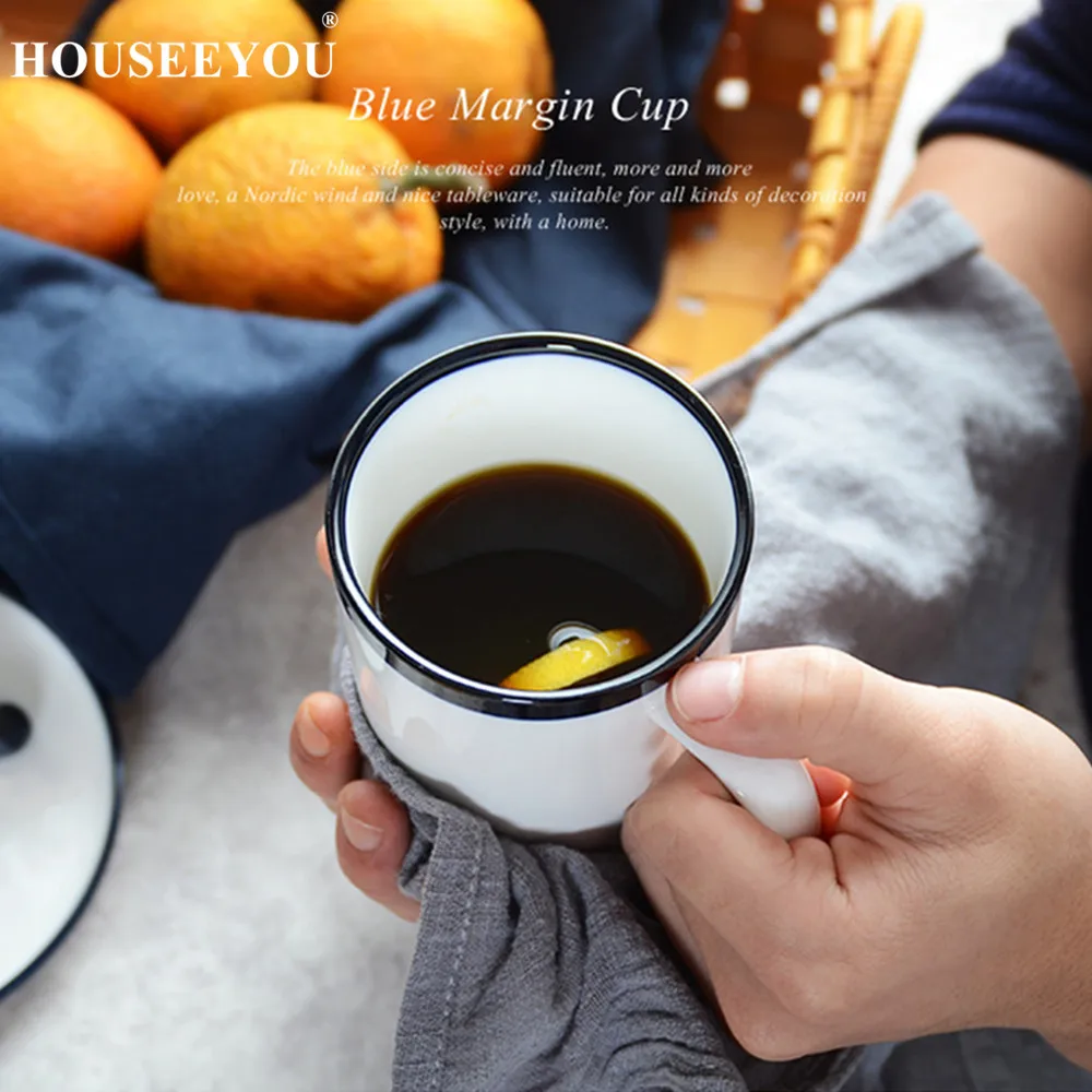 Кофейная чашка HOUSEEYOU в скандинавском стиле с голубыми краями набор блюдец чайные