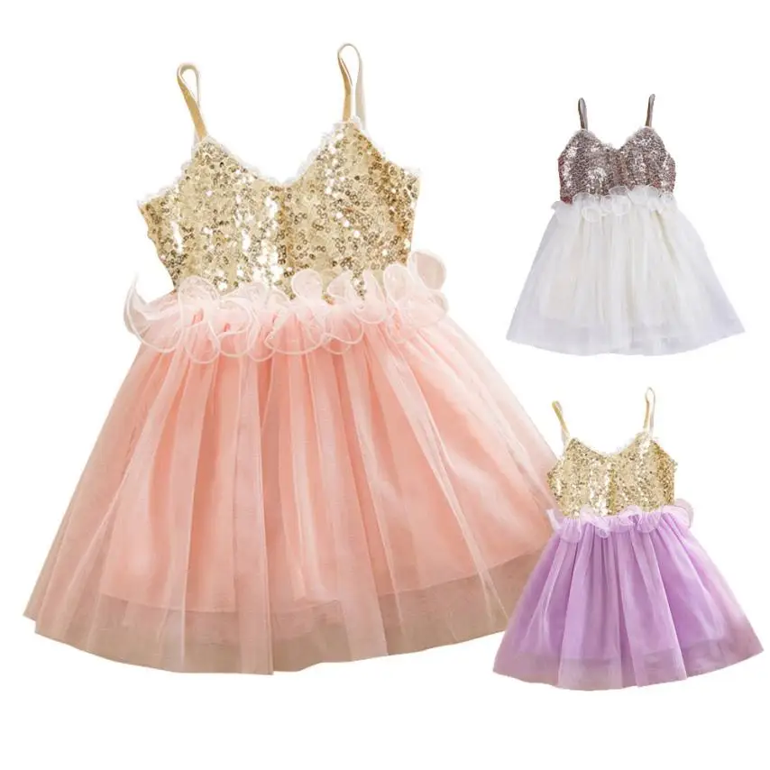 Kids Girls Princess Sequins Toddler Tulle Lace Tutu Slip Dress summer clothes sweet and graceful party star July 21 | Детская одежда и