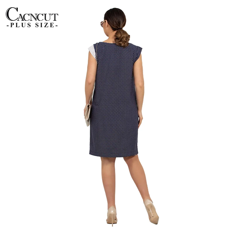 Женское шифоновое платье в горошек свободное Повседневное большого размера плюс