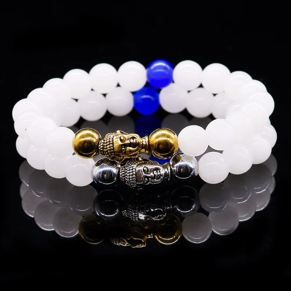 8 мм круглый браслет Будда из бисера голова натуральный с халцедоном камень