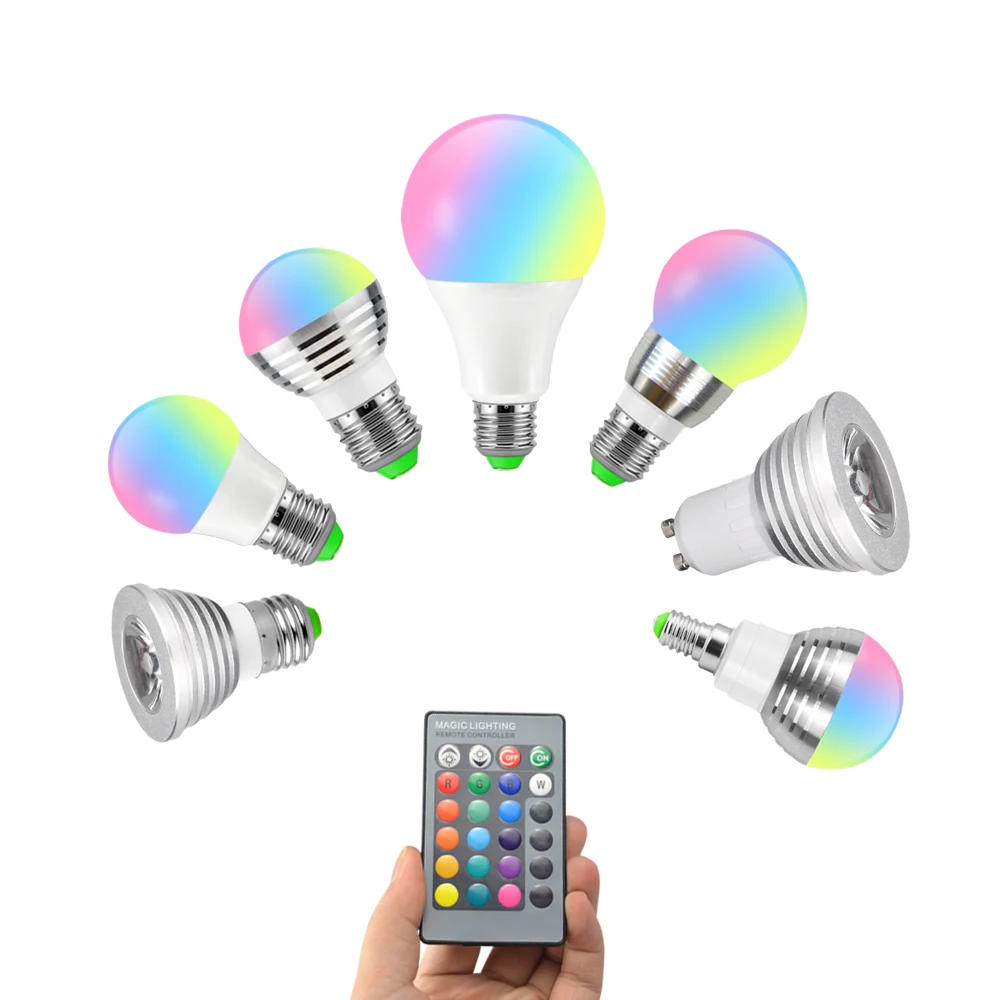 5 Вт 7 10 RGB Светодиодный точечный светильник лампа шар E27 E14 GU10 диммируемая