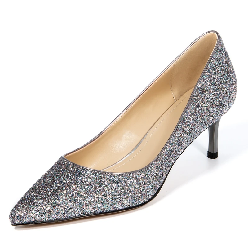 ANMAIRON Sequined Cloth Basic High (5cm 8cm) Thin Heels Women Shoes Pointed Toe Casual Slip On Pumps Size 34 39 LY886|Женские туфли| |
