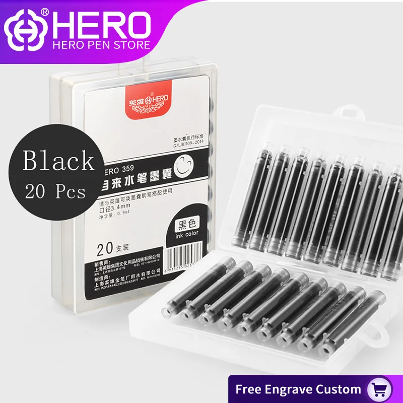 Hero 20Pcs/Lot High Quality Disposable Navy Blue Three Color Ink Sac Cartridge Refills Universal Design Length For hero Pen 359 |