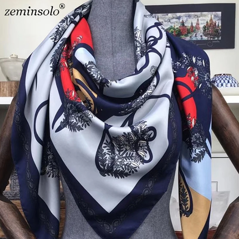

130*130cm New Fashion Women Luxury Brand Twill Silk Scarf Shawl Print Square Scarf Scarves For Women Bandana Hijab Headband
