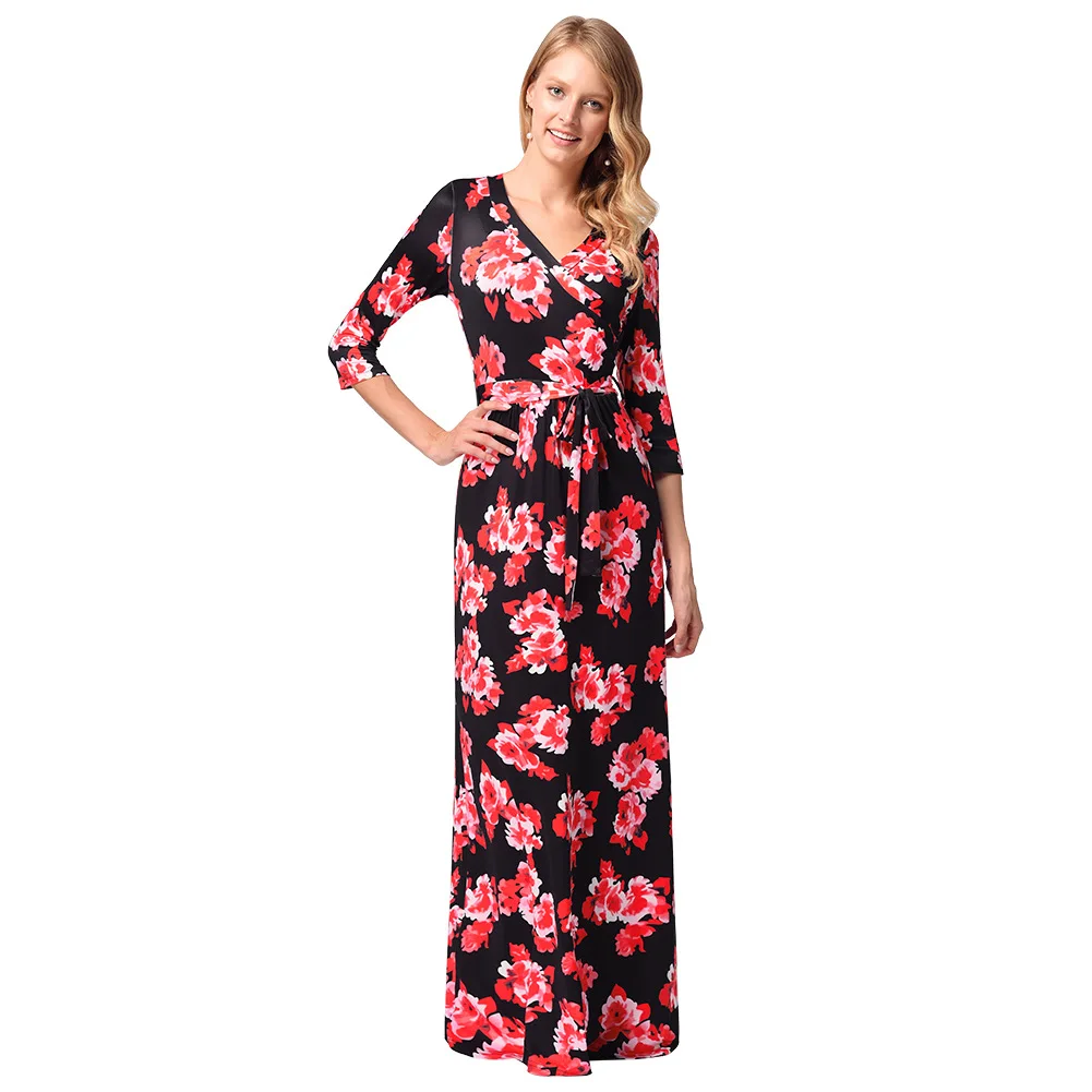 Ebay 2018 европейские и американские новые летние V Neck Printed Dress девять минуту рукавом