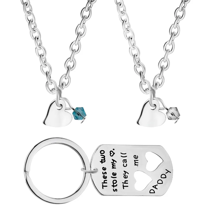 Yisoso 3pcs/set Hot son daughter Daddy Hollow double Love heart Letter Pendant Necklace Keychain Family Jewelry XL077 | Украшения и
