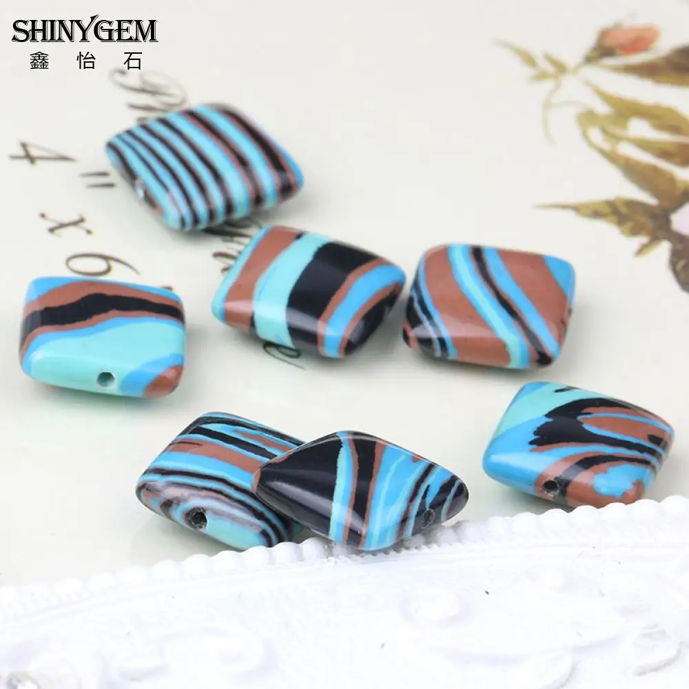 ShinyGem 12 мм квадратные каменные бусины черный коричневый узор в полоску Синий