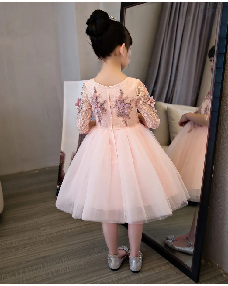 Elegant Flower Girl Dress For Weddings Appliques Tulle Evening Party Dresses Half Sleeve Baby Christening Prom Gown | Детская одежда и