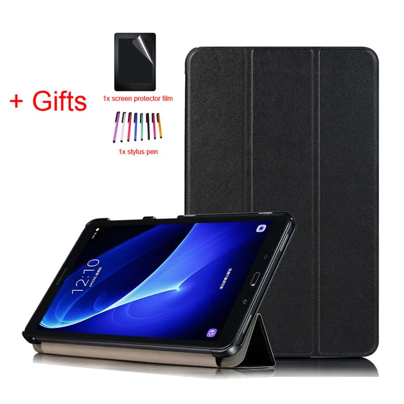 Black Умный Магнитный чехол для samsung Galaxy Tab A 10,1 T580 T585 SM-T580 SM-T585, защитный чехол с подставкой+ пленка+ ручка - Цвет: Black