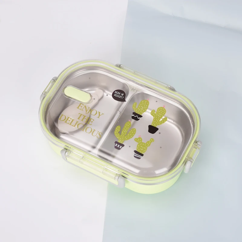 green 304 коробка из нержавеющей стали Bento переносная коробка для ланча для детей школы кухни герметичный контейнер еды коробка для еды Loncheras Lancheira - Цвет: green