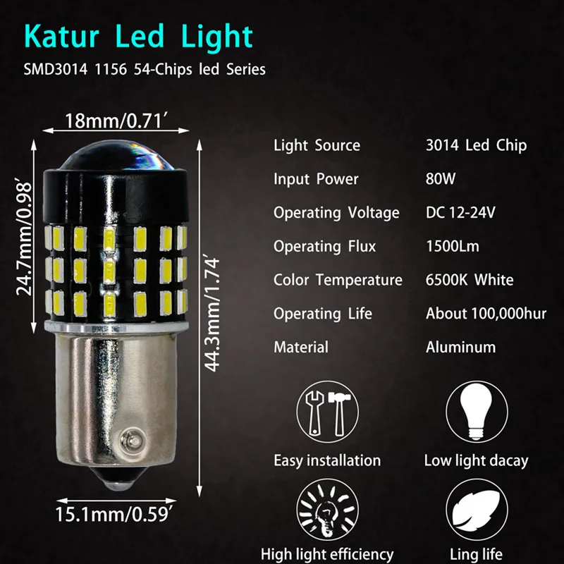 Katur 4X1156 BA15S 7506 1073 1141 P21W автомобиля светодиодный Замена лампы с объективом Новинка