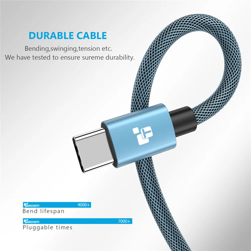 Кабель usb type C, кабель TIEGEM USB C type-C 2A для быстрой зарядки LG G5 Mate9 Mi5 OnePlus 2 Nexus 5X6 P кабель для мобильного телефона 1 м 2 м 3 м