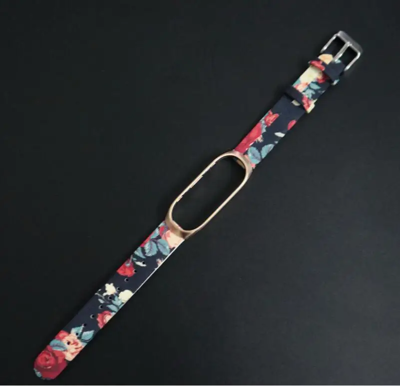 red leather- rose Браслет с цветочным принтом для mi band 3, кожаный металлический ремешок для Xiao mi Band 3, чехол из нержавеющей стали, браслет - Цвет: red leather- rose