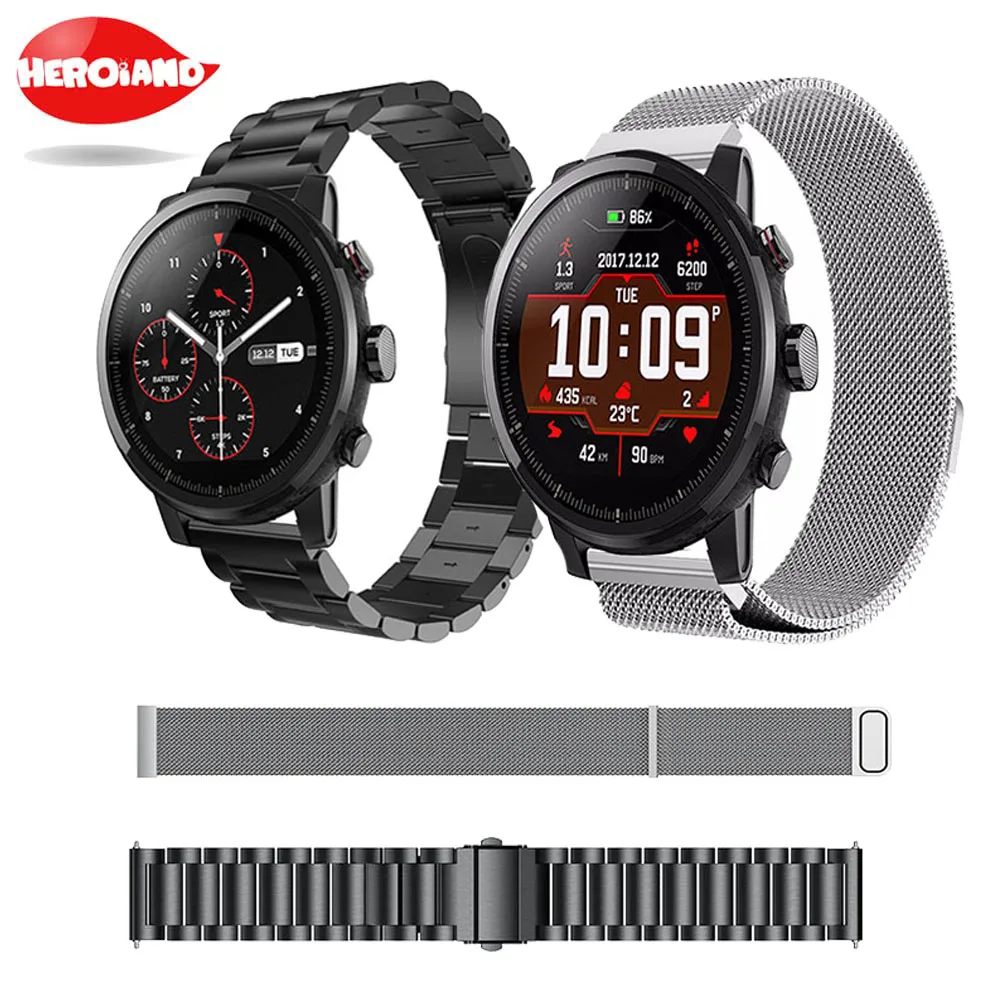 22mm Metal Stainless Strap band for Xiaomi Huami Amazfit Pace Bracelet Watch Band Milanese loop Magnetic Belt Stratos 2 | Электроника