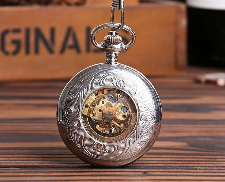 

2020 Fully automatic machine spider web silver Hollow men and woman gift Mechanical pocket watch
