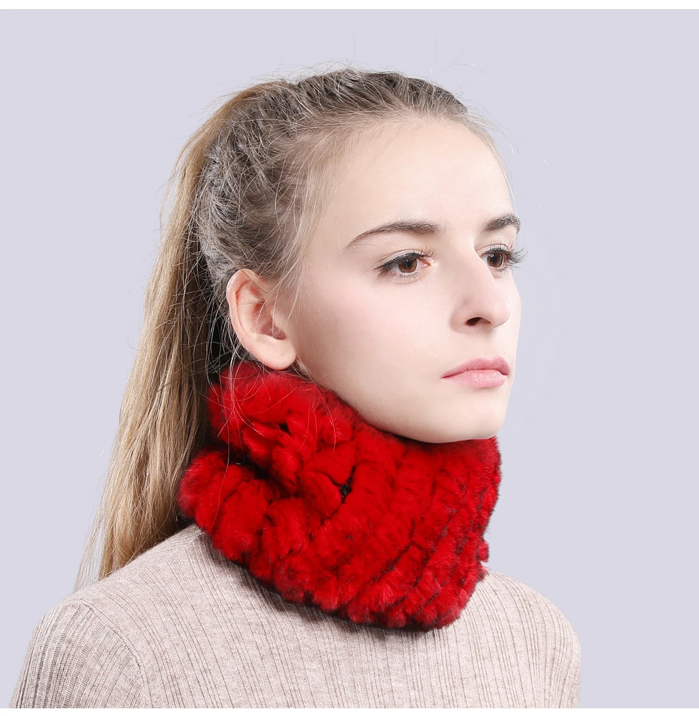 Women Real Fur Handmade Stretch Fur Scarf Knit Genuine Rex Rabbit Fur Headbands Girls Natural Fur Ring Cowl Snood Scarves Winter