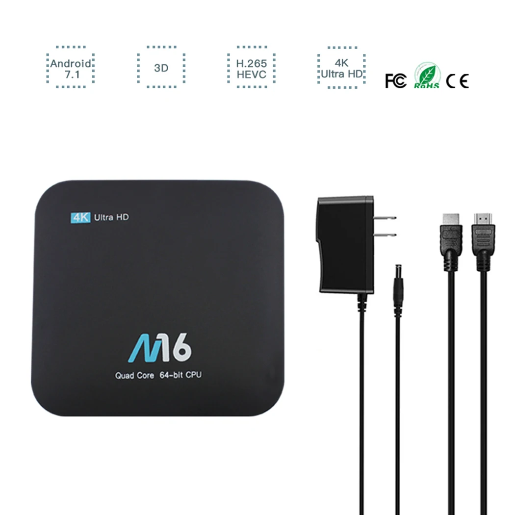 Free Sat Set Top Box Android 7.1 M16 CPU S905X 4K Ultra HD TV-Box 2GDDR3 16GB EMMCC Infrared Remote Control | Электроника