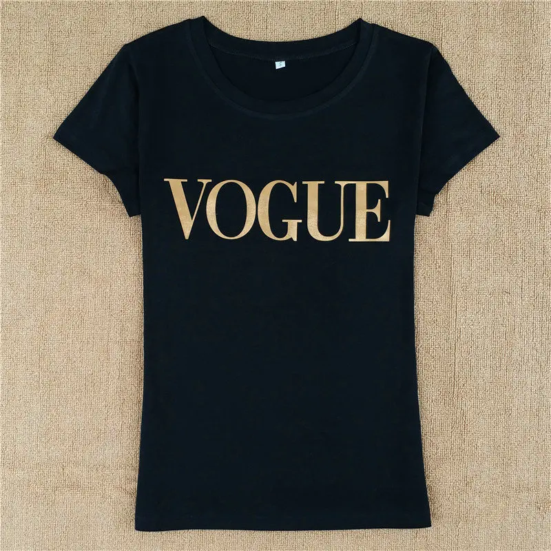 2019 новейшие летние хлопковые топы рубашки VOUGE с золотыми буквами футболка