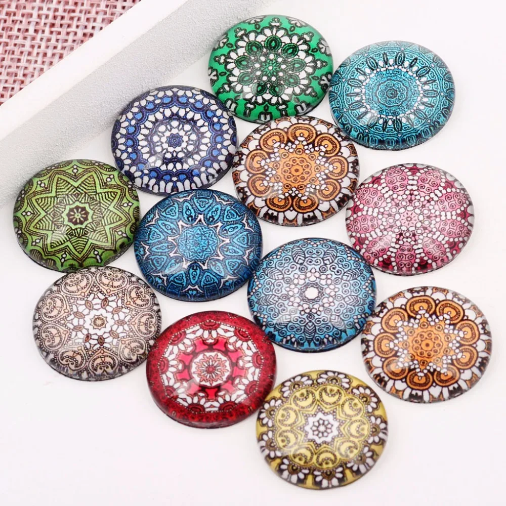 Onwear Handmade Round Dome Mixed Beautiful Pattern Glass Cabochon 10mm 12mm 14mm 16mm 18mm 20mm 25mm for Earring Bracelets