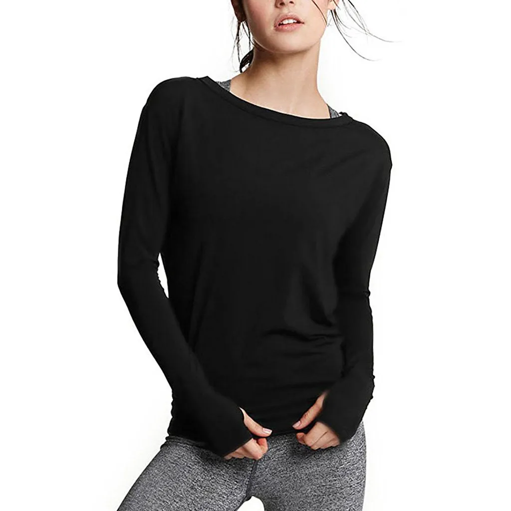 Women Backless open back Running Gym Stretchy Top Solid Color Long Sleeve Shirt Blouse Female Blusas Spring Autumn | Женская одежда