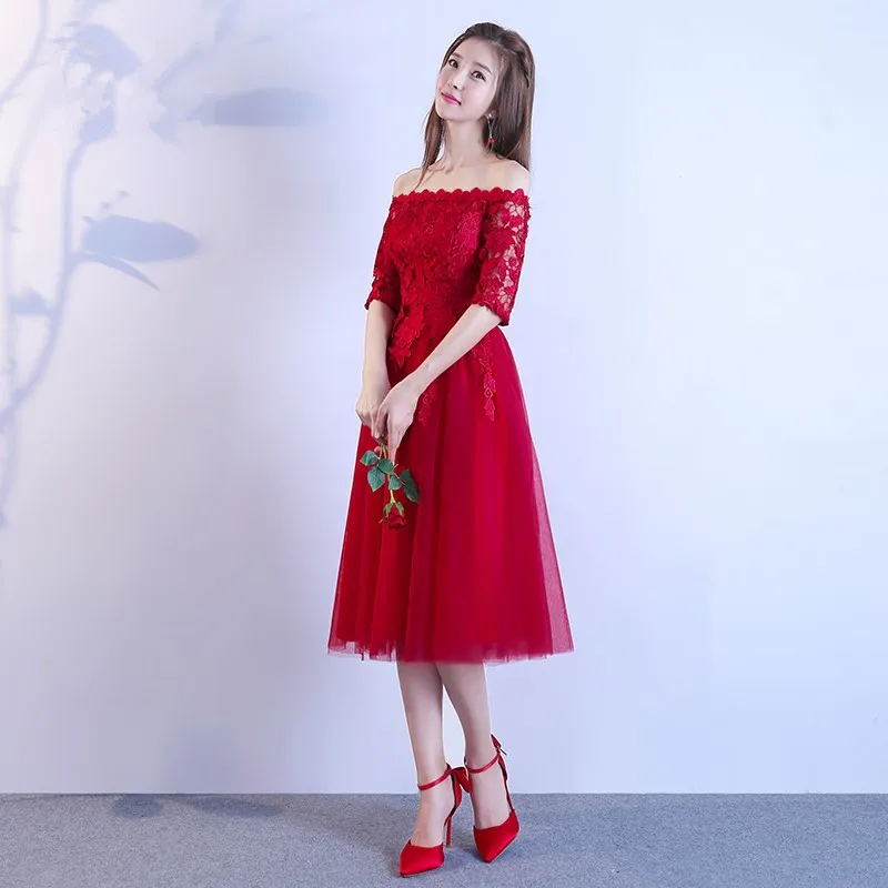ABE98 # тост невесты 2019 новое зимнее длинное вино красное платье подружки свадебное