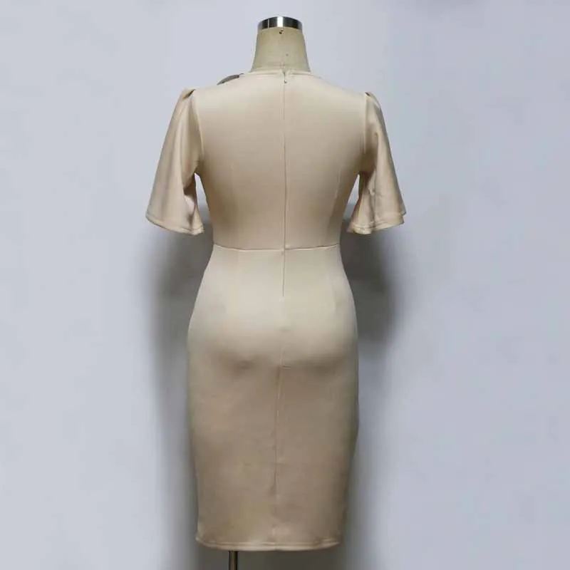 

Wavaiov Woman Sexy Casual Style Dresses O-Neck Half Flare Sleeve Solid Color Knee-Length Female Clothes Women Hip Package Dress