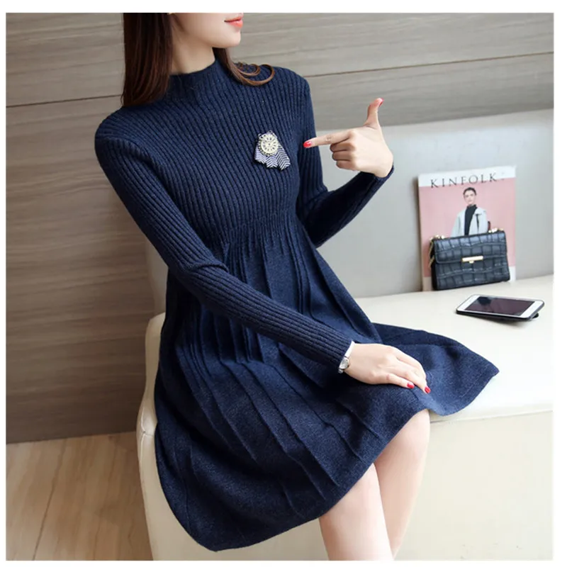 2020 Korean Knit Sweater Dress Women Clothing Autumn Winter Elegant Slim Pullover Warm Casual High quality | Женская одежда - Фото №1