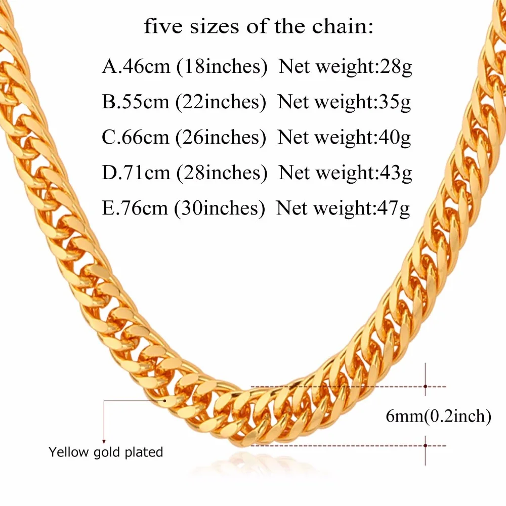 U7 Мужские Панцирь Цепи Ожерелья Ювелирные Изделия Позолоченные 76cm Длина 4 Цвета