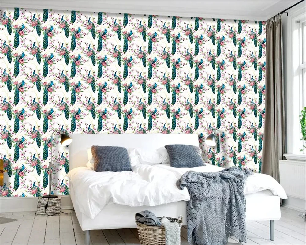 Beibehang Custom wallpaper murals HD Peacock Flower Hand-painted TV Background Wall Painting Wallpaper Wallcovering 3d | Обустройство