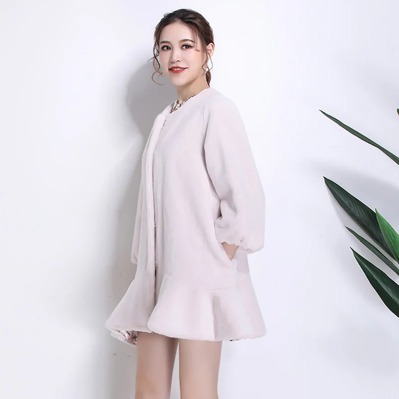 Almost Mauve Nerazzurri/осенне-зимняя куртка из искусственного меха для женщин, пушистое Женское пальто из искусственного меха в Корейском стиле,пушистый кролик, уличная одежда шуба из искусственного меха большой размер полушубок - Цвет: Almost Mauve