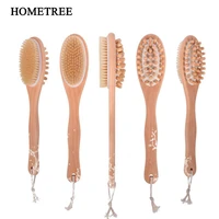 hometree bathroom shower brush natural wooden long handle brush double sided scrub massage brush shower of body back brush h861