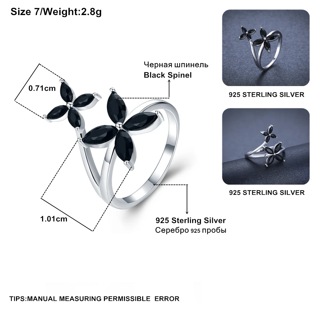 Black Awn, новинка, романтическое цветочное 925 пробы, серебряное, хорошее ювелирное изделие, цветок, для помолвки, черная шпинель, обручальное кольцо для женщин GG032