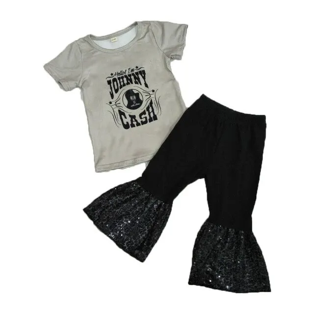 

20200new design girl Jonny set 2 piece set boutique children's wear sequin pants fashion personality baby girl clothes