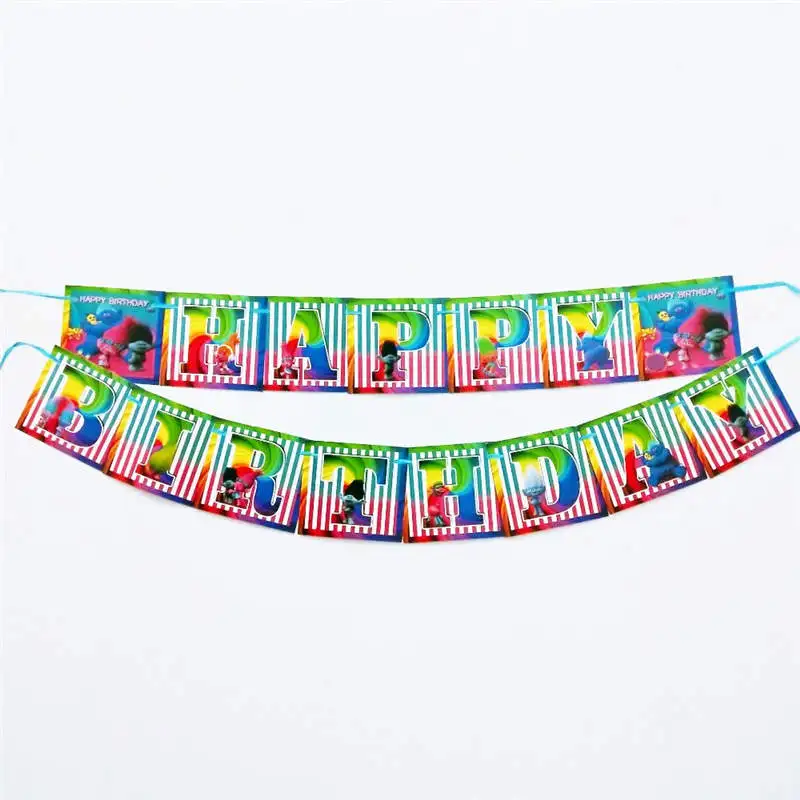 Pennant 1pcs Тролли С Днем Рождения украшения Дети тарелка чашки соломы салфетки Лут сумки одноразовые посуда события вечерние принадлежности сувениры - Цвет: Pennant 1pcs