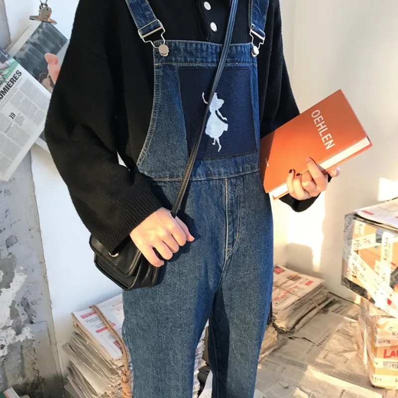 Spring Autumn Contrast Print Denim Jumpsuits Women Vintage Fashion New Jean Overalls for Loose Long Pants Jumpsuit | Женская одежда
