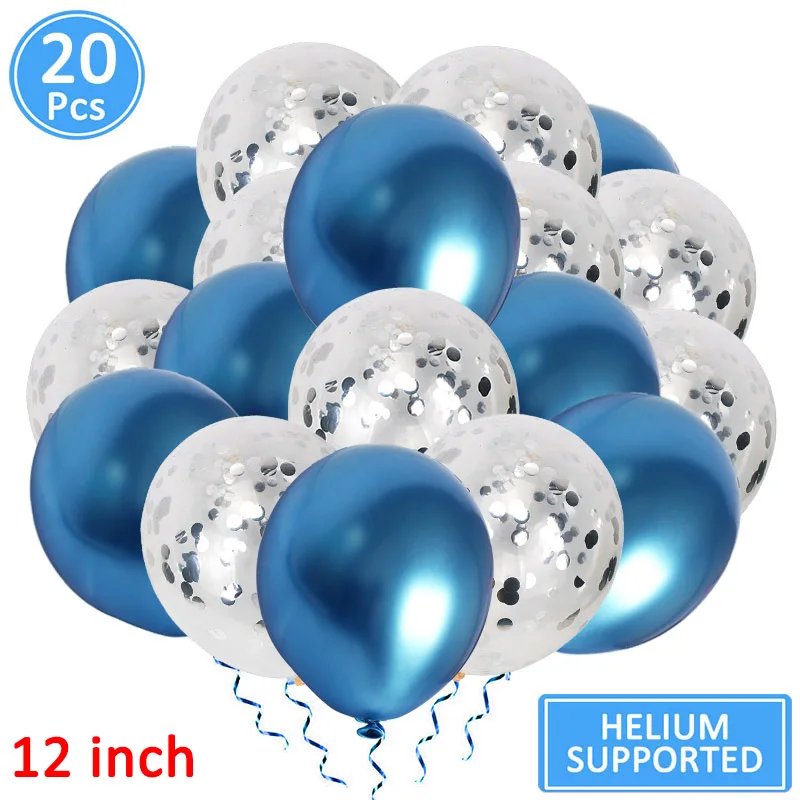 Metallic silver blue Синий баннер с днем рождения, воздушные шары, украшения для маленьких мальчиков и детей, праздничные принадлежности для взрослых, гирлянда, сувениры, первый 1, 2, 3, 4, 5, 6, 7, 8, 9, 10 - Цвет: Metallic silver blue