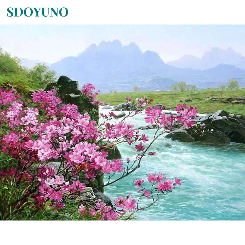 SDOYUNO Frame DIY Painting By Numbers Kits Mountain Landscape Acrylic Paint Unique Gift For Home Decor Wall Artwork | Дом и сад