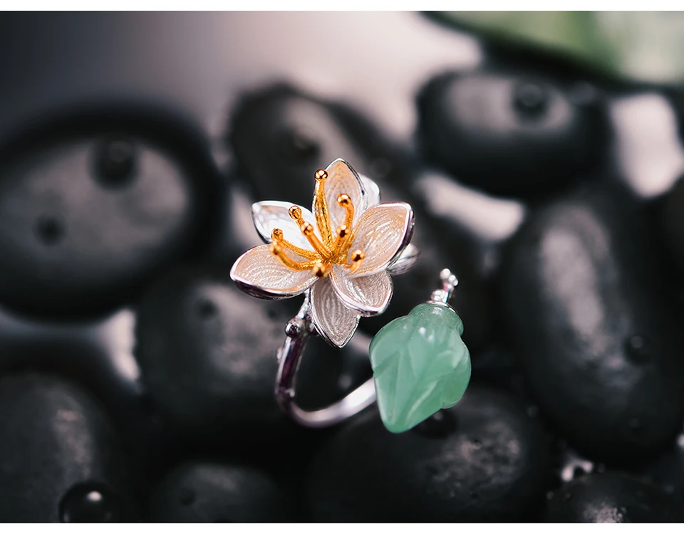 Lotus Fun Moment реального 925 пробы серебро Натуральный камень Модные украшения Винтаж цветок кольцо шелест лотоса кольцо для Для женщин Bijoux