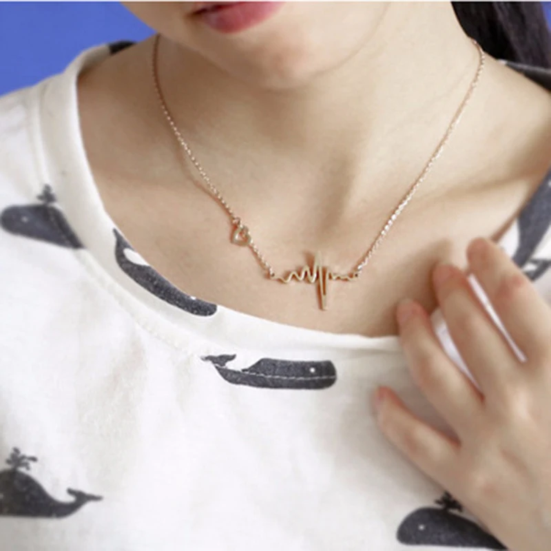 Модное ожерелье ECG Love Shape титановая сталь розовое золото женская подвеска цепочка