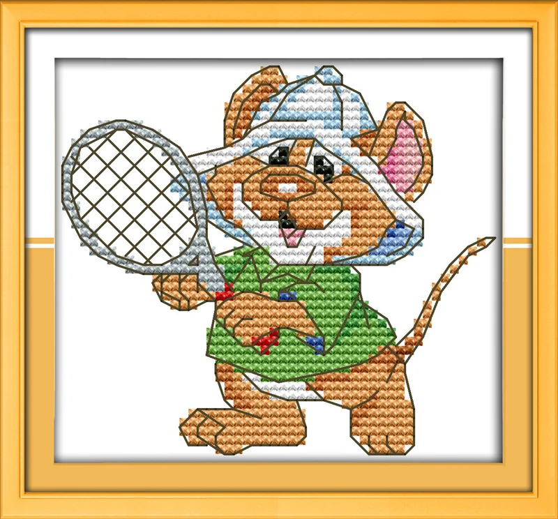 Спортивная мышь (9) - набор для вышивания крестиком "Теннис" на канве 14ct 11ct с напечатанным рисунком, иголки для вышивания, рукоделие DIY, ручная работа.