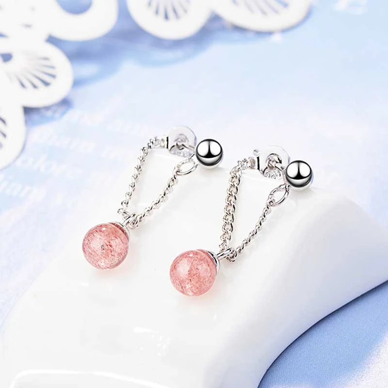 Strawberry crystal Элегантные модные 925 пробы серебряные серьги-гвоздики для женщин, женские ювелирные изделия, милая Клубника, Хрустальный гранат, серьги с цепочкой - Окраска металла: Strawberry crystal
