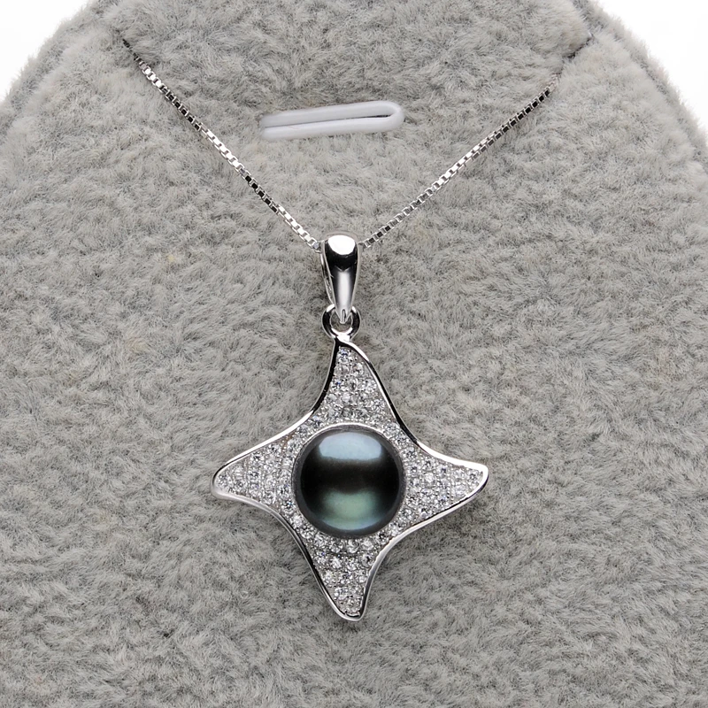 925 Sterling Silver Star Pendant Necklace Fine Pearl Jewelry for Women 8-9mm Freshwater Black Chain Beads Luxury Feige | Украшения и