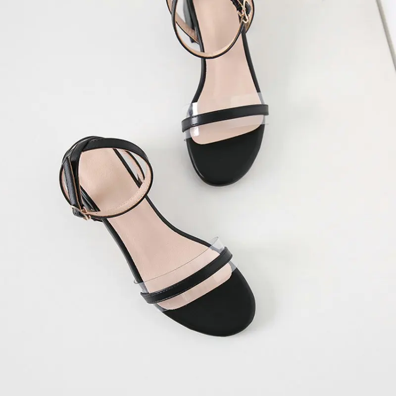 PVC transpaent 2019 Summer Sandals Open Toe Women chunky Sandal yellow offwhite Thick Heel Shoes woman gladiator sandles size 43 | Обувь