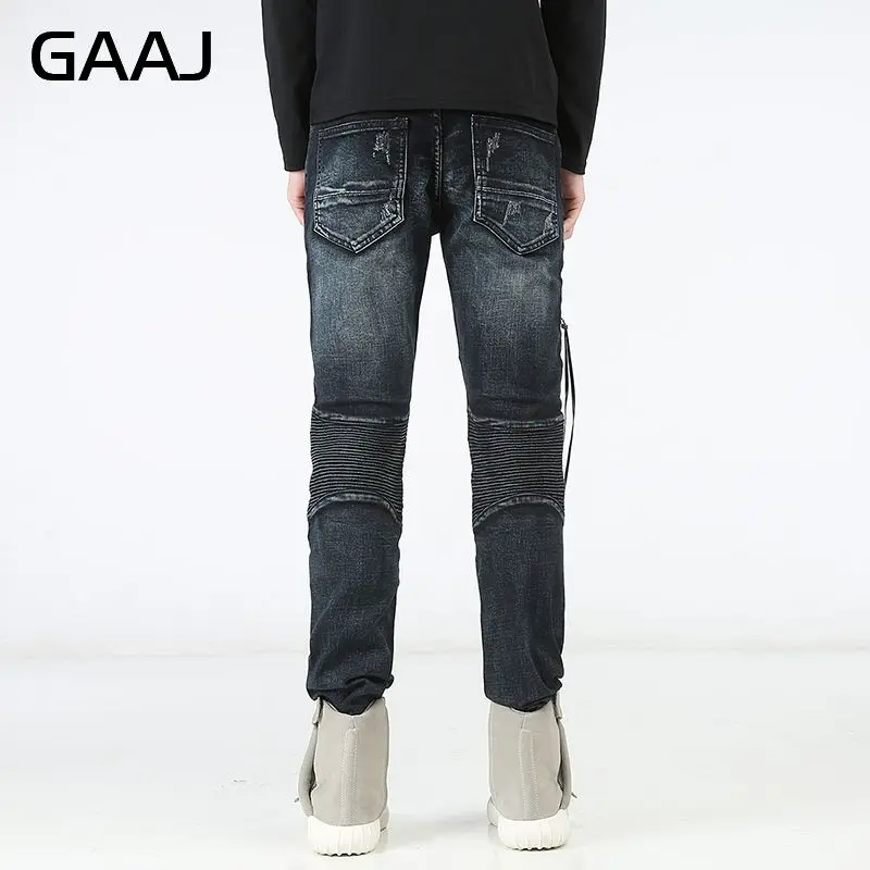 Мужские рваные джинсы в стиле хип-хоп синие байкерские на молнии для мужчин